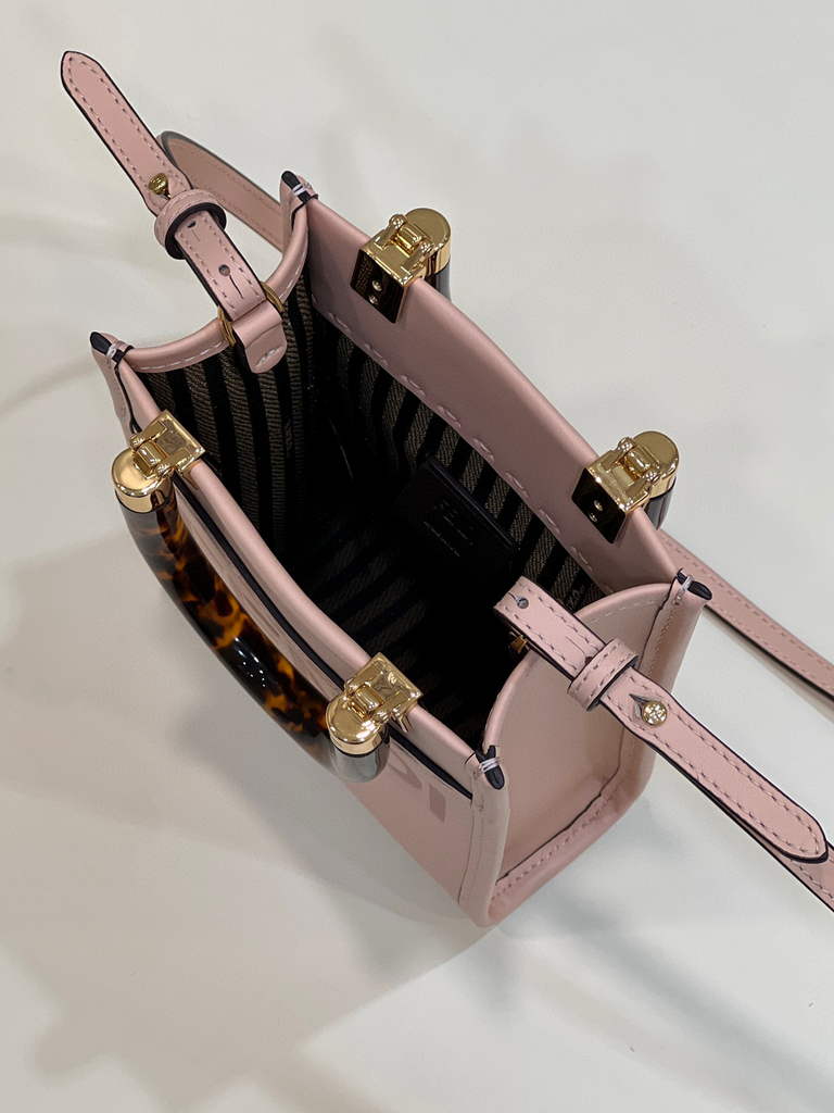 Fendi 8BS051 Mini Sunshine Pink laminated leather shopper