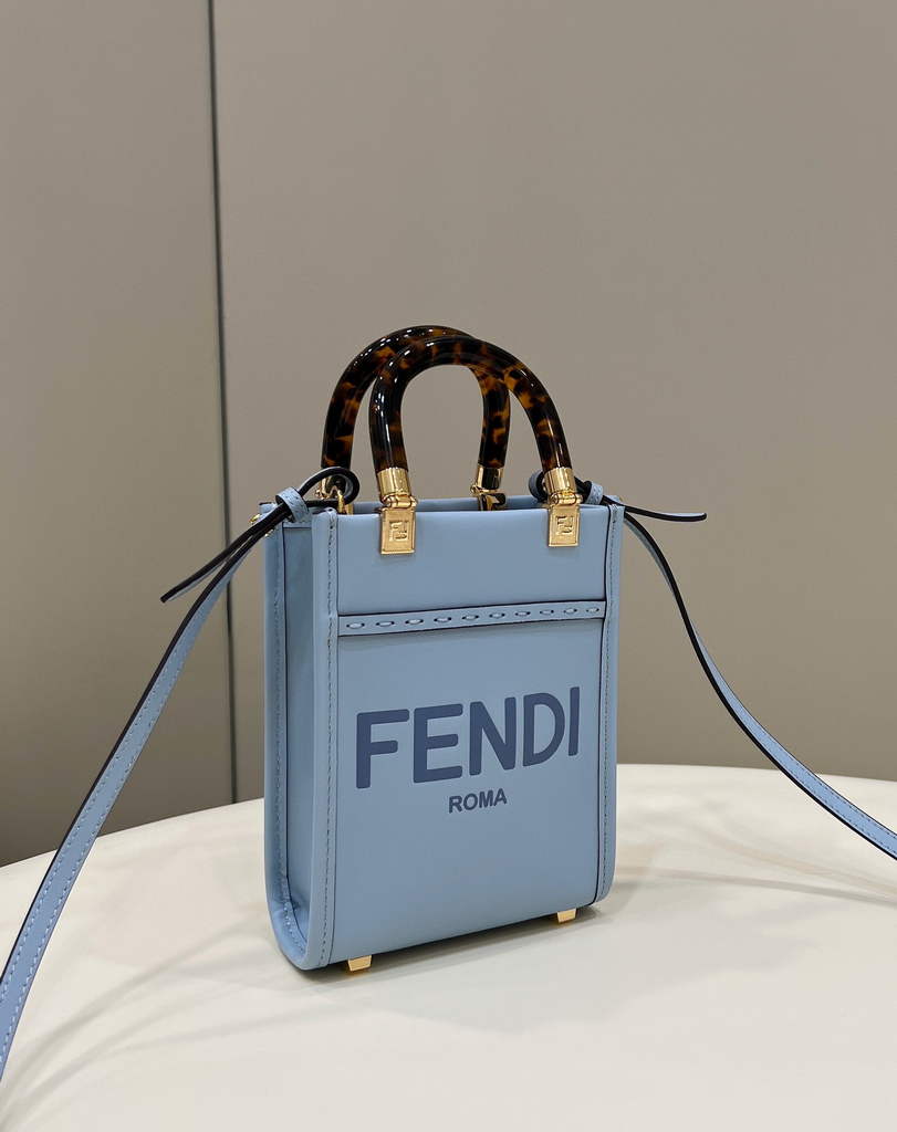 Fendi 8BS051 Mini Sunshine Blue laminated leather shopper - Default Title - View 1