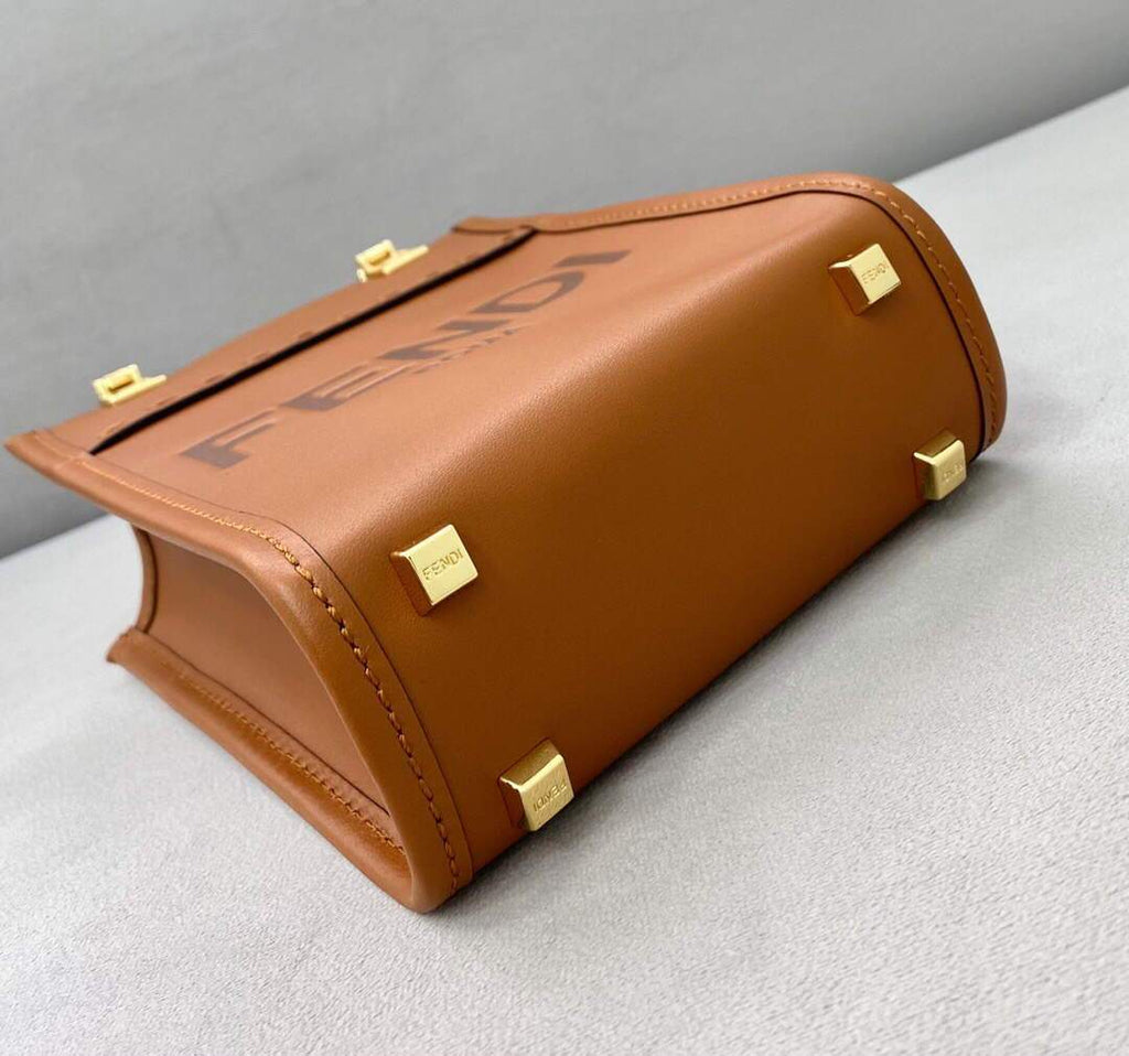 Fendi 8BS051 Mini Sunshine Shopper Leather Bag 8376A Brown - luxibagsmall