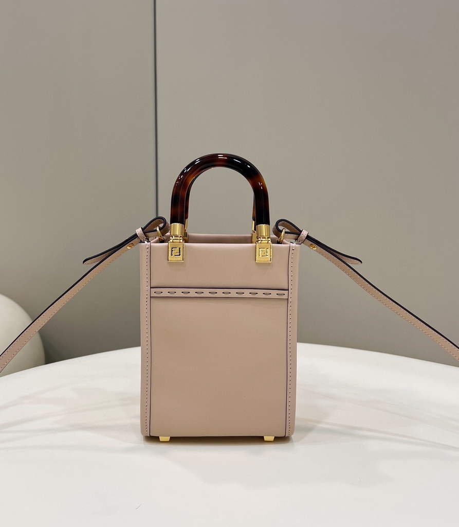Fendi 8BS051 Mini Sunshine Light Pink laminated leather shopper