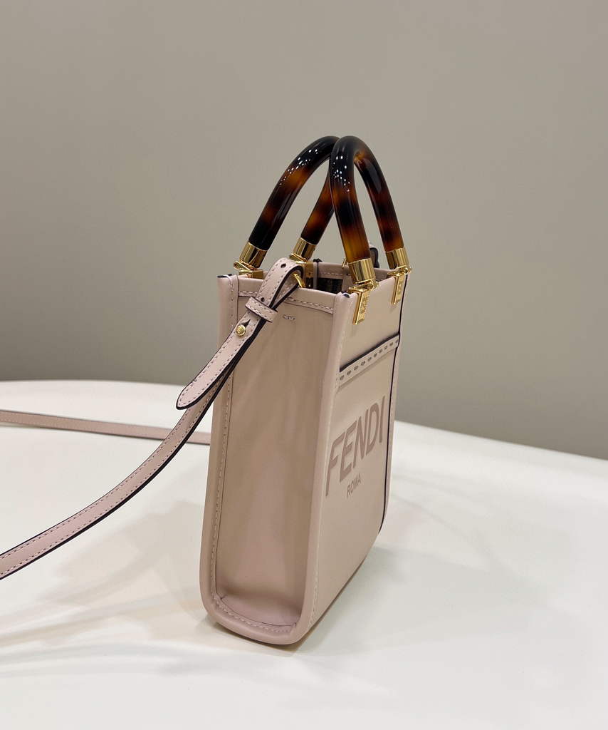 Fendi 8BS051 Mini Sunshine Light Pink laminated leather shopper
