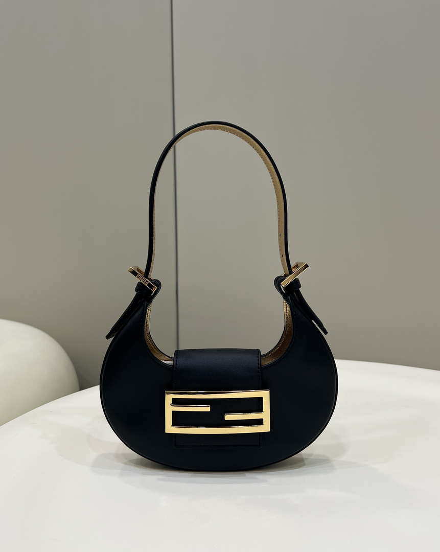 Fendi 8BS065 Fendi Cookie Black leather mini Croissant bag 8556 - Default Title - View 1