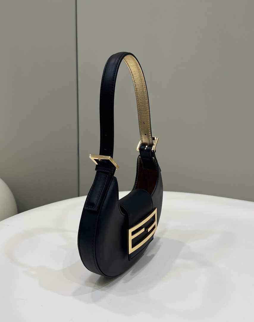 Fendi 8BS065 Fendi Cookie Black leather mini Croissant bag 8556