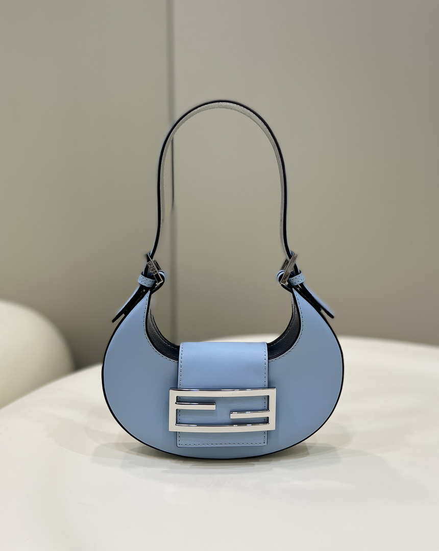 Fendi 8BS065 Fendi Cookie Blue leather mini Croissant bag 8556 - Default Title - View 1