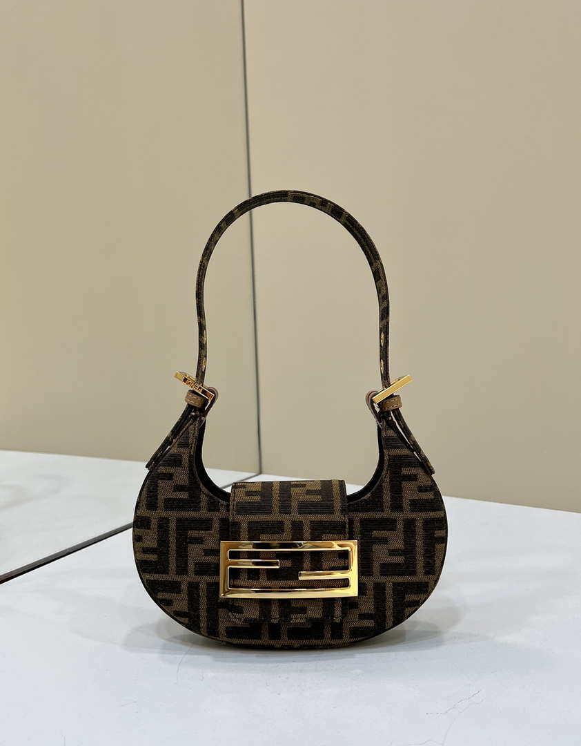 Fendi 8BS065 Fendi Cookie Brown FF fabric mini Croissant bag 8556