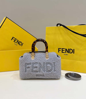 Fendi 8BS067 By The Way Mini Light grey sheepskin small Boston bag - Default Title - View 1