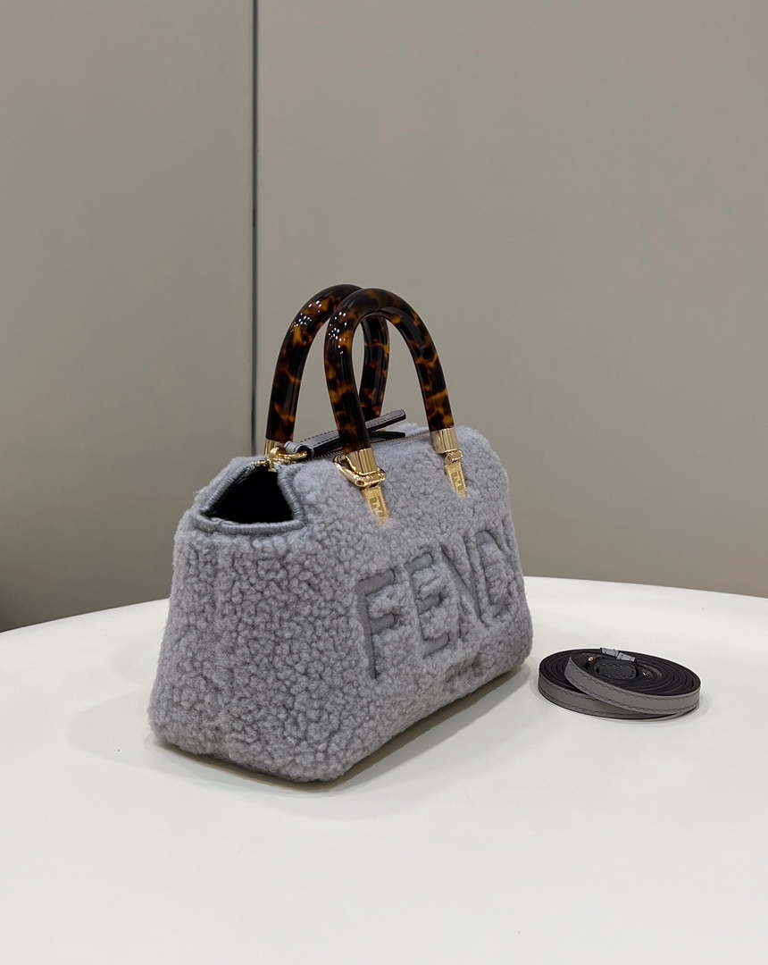 Fendi 8BS067 By The Way Mini Light grey sheepskin small Boston bag