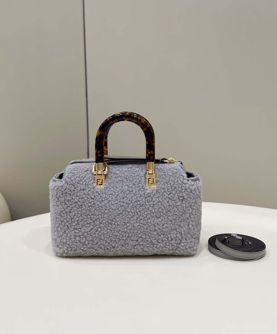 Fendi 8BS067 By The Way Mini Light grey sheepskin small Boston bag