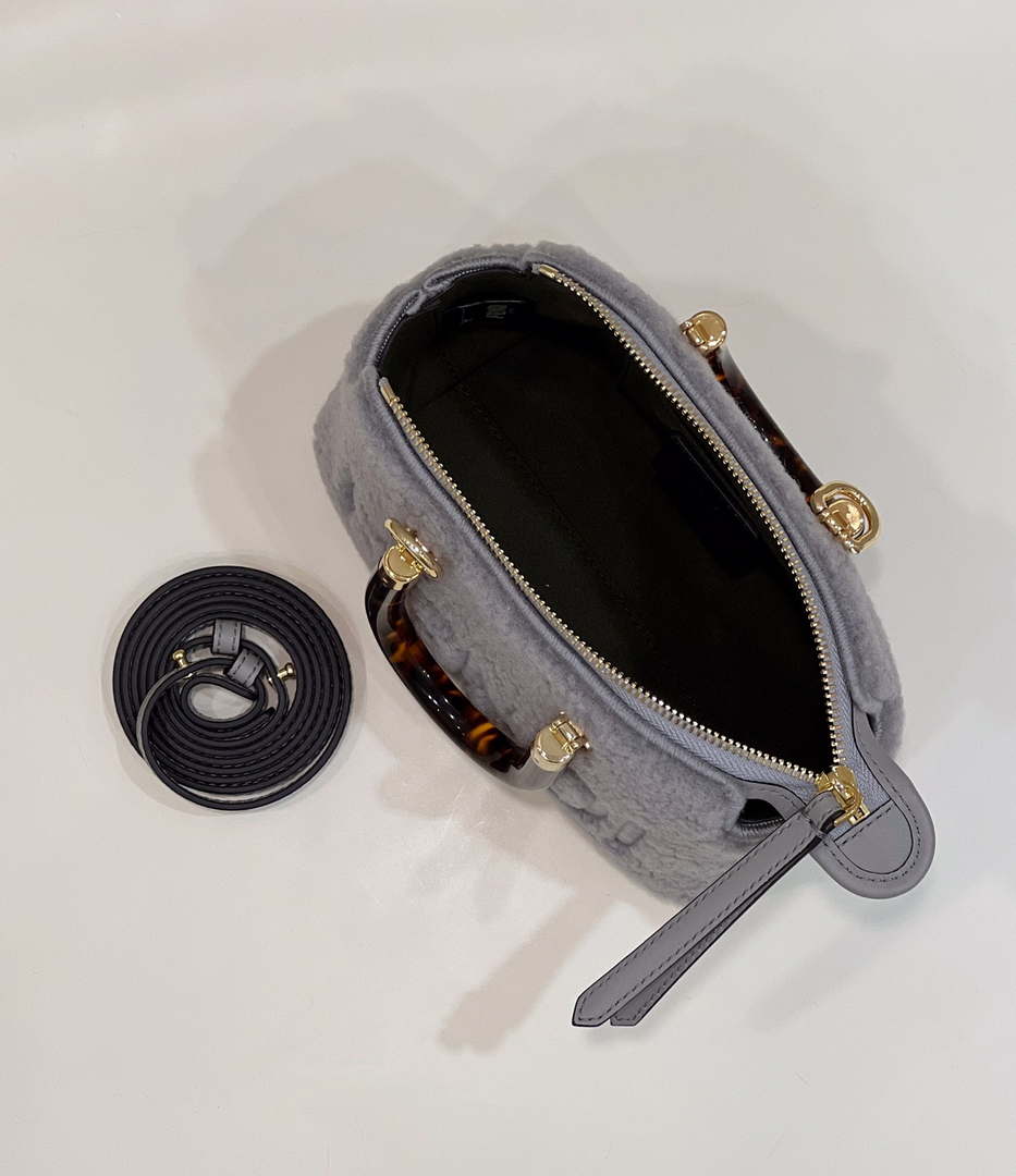 Fendi 8BS067 By The Way Mini Light grey sheepskin small Boston bag