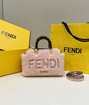 Fendi 8BS067 By The Way Mini Light Pink sheepskin small Boston bag - Default Title - View 1