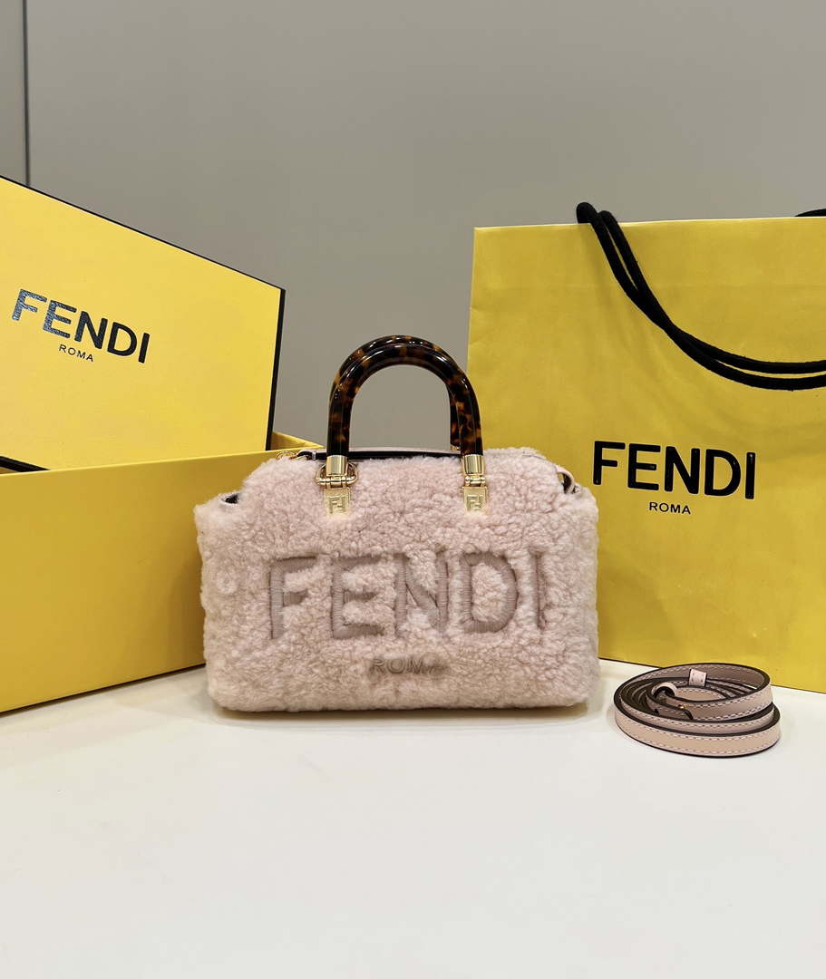 Fendi 8BS067 By The Way Mini Light Pink sheepskin small Boston bag - Default Title - View 1