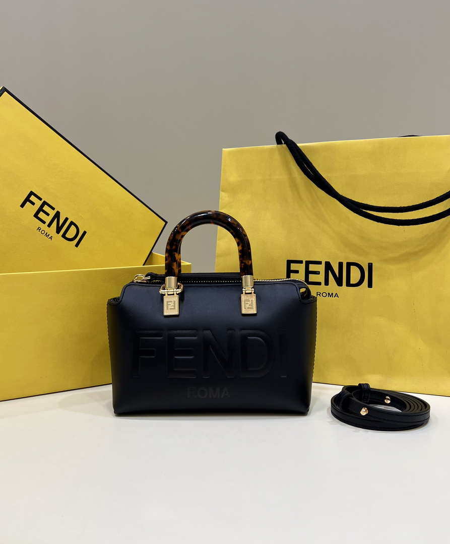 Fendi 8BS067 By The Way Mini Small Boston bag in mint Black leather - Default Title - View 1
