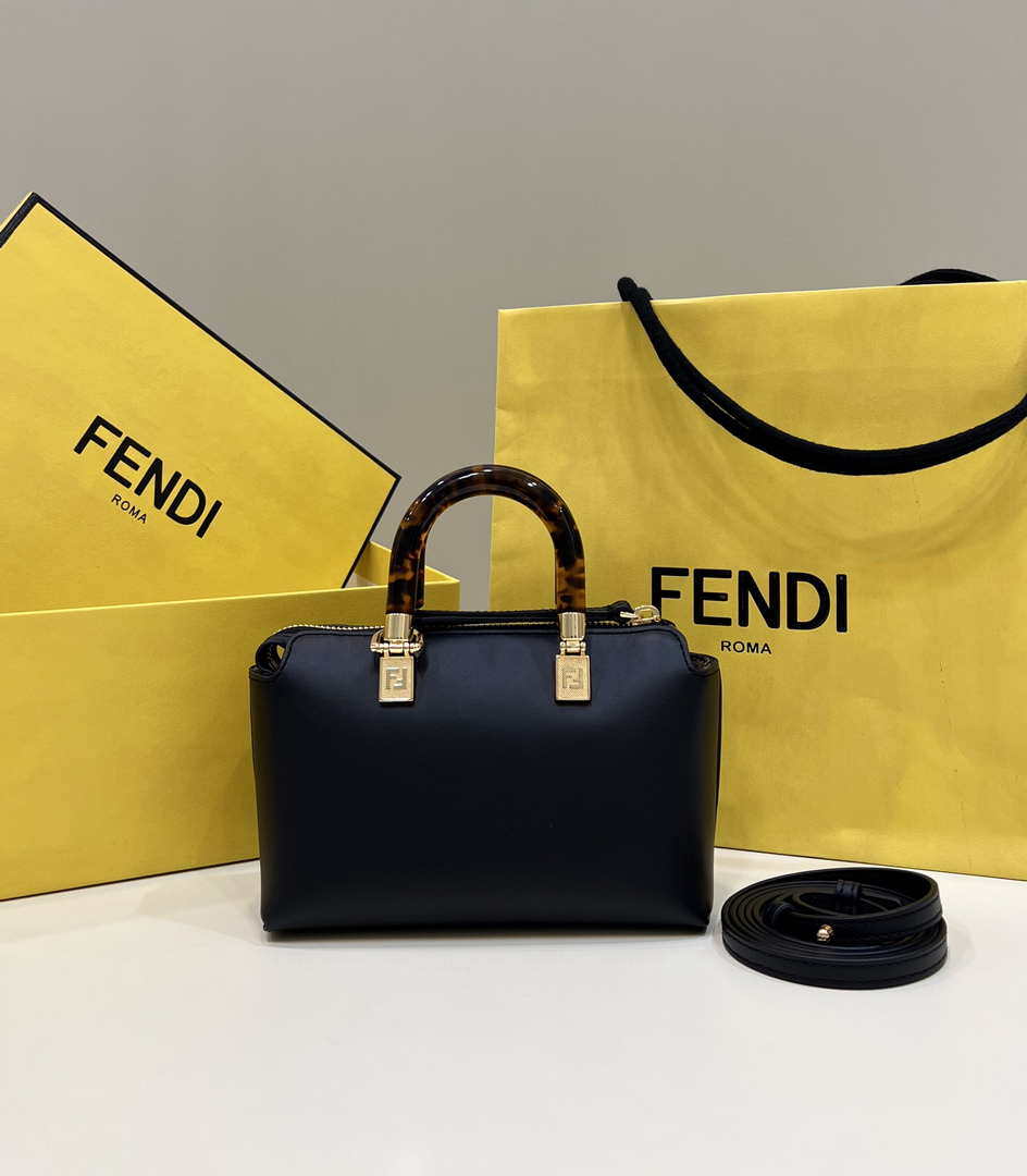 Fendi 8BS067 By The Way Mini Small Boston bag in mint Black leather - Default Title - View 2