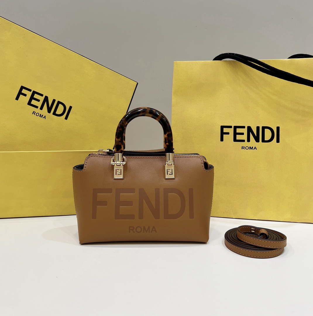 Fendi 8BS067 By The Way Mini Small Boston bag in mint Brown leather - Default Title - View 1