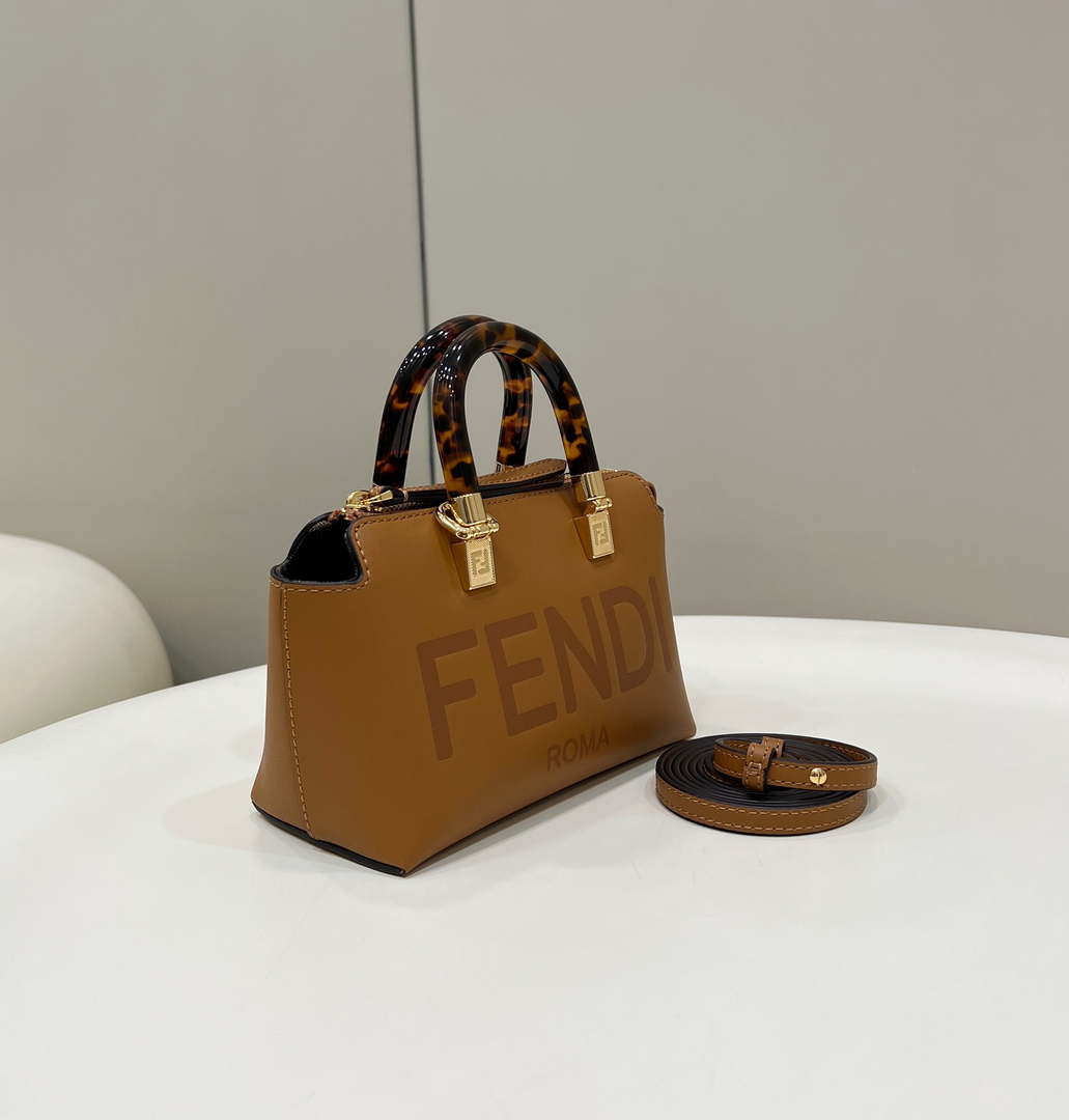 Fendi 8BS067 By The Way Mini Small Boston bag in mint Brown leather