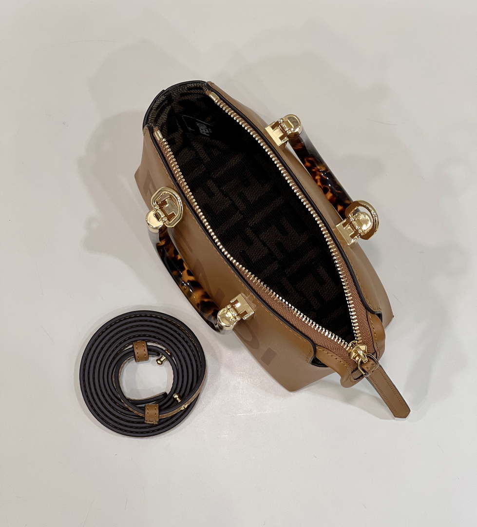 Fendi 8BS067 By The Way Mini Small Boston bag in mint Brown leather