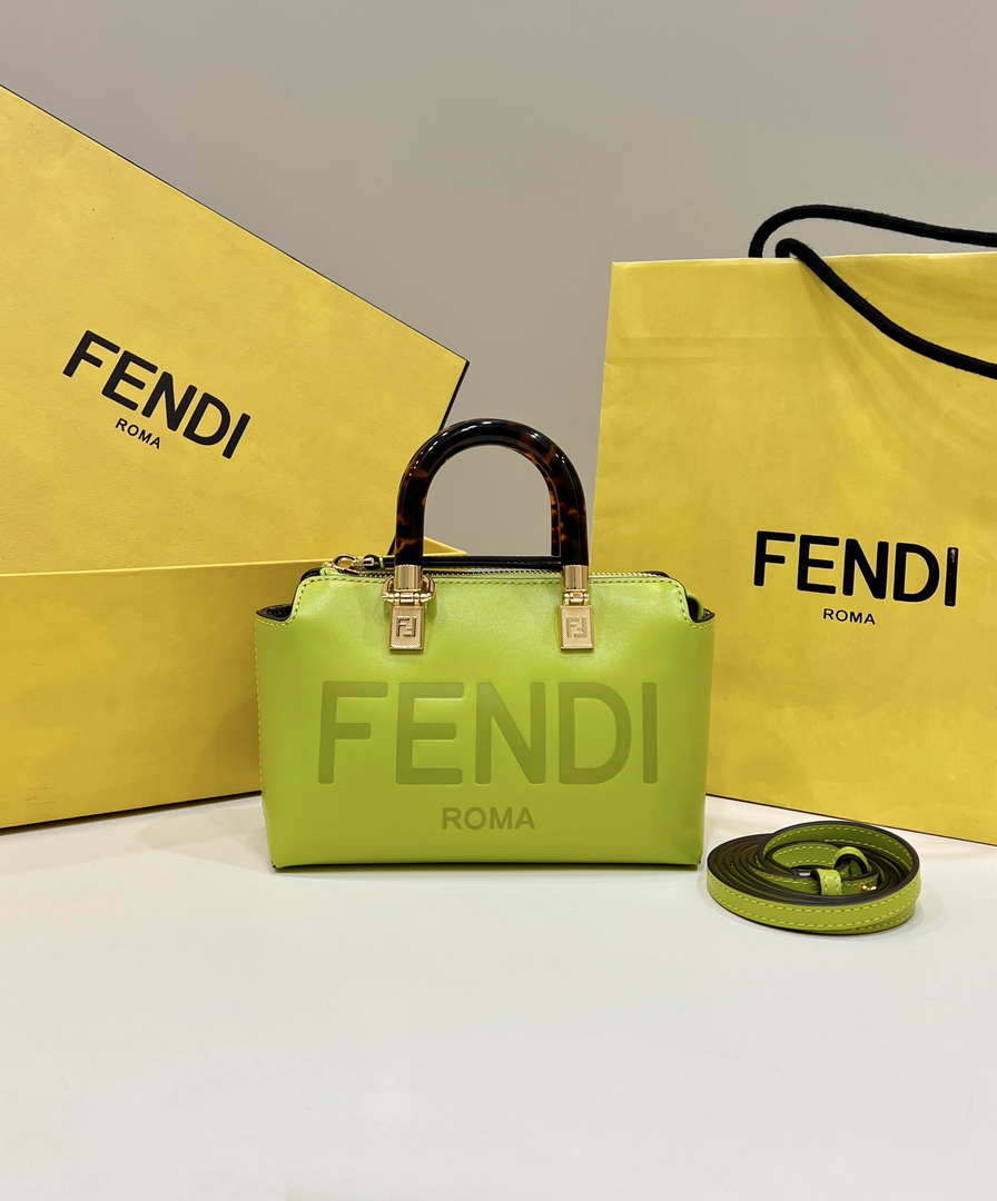 Fendi 8BS067 By The Way Mini Small Boston bag in mint Grass Green leather - Default Title - View 1