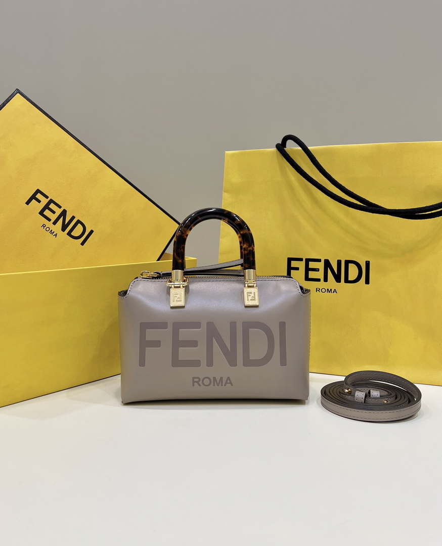 Fendi 8BS067 By The Way Mini Small Boston bag in mint Gray leather - Default Title - View 1