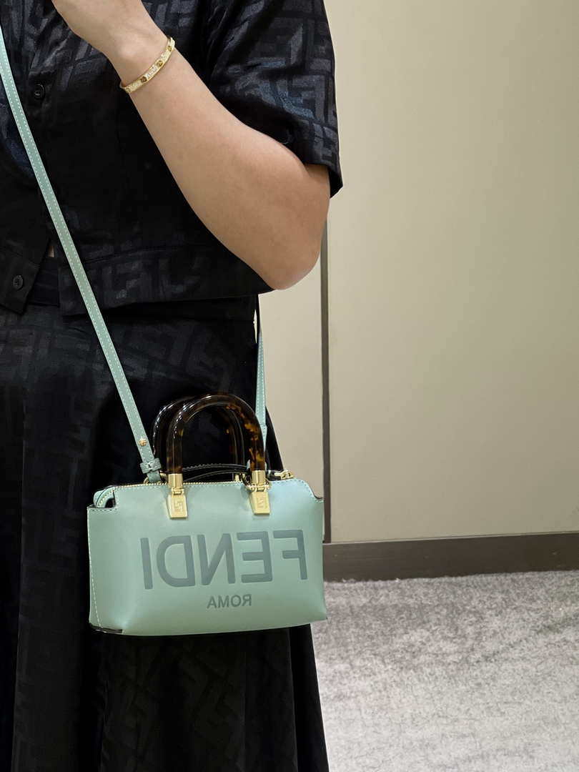 Fendi 8BS067 By The Way Mini Small Boston bag in mint green leather - Default Title - View 12
