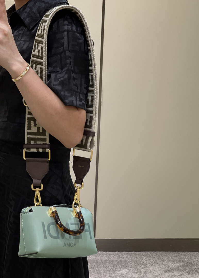 Fendi 8BS067 By The Way Mini Small Boston bag in mint green leather