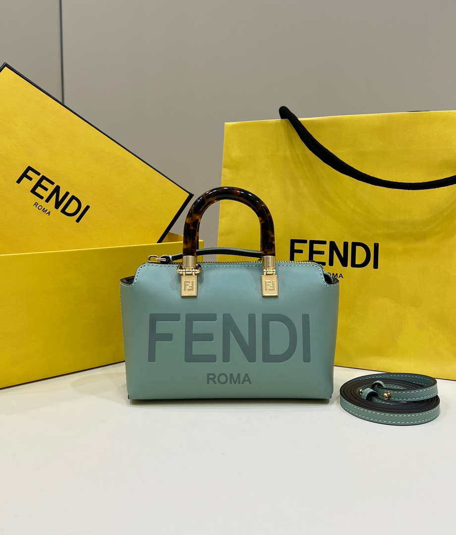 Fendi 8BS067 By The Way Mini Small Boston bag in mint green leather - Default Title - View 1