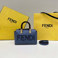 Fendi 8BS067 By The Way Mini Small Boston bag in mint Navy Blue leather - Default Title - View 1