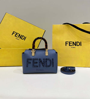 Fendi 8BS067 By The Way Mini Small Boston bag in mint Navy Blue leather - Default Title - View 1