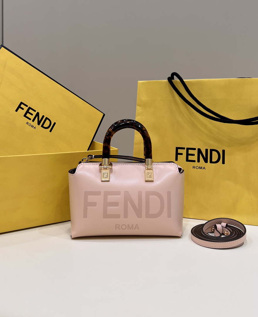 Fendi 8BS067 By The Way Mini Small Boston bag in mint Pink leather - Default Title - View 1