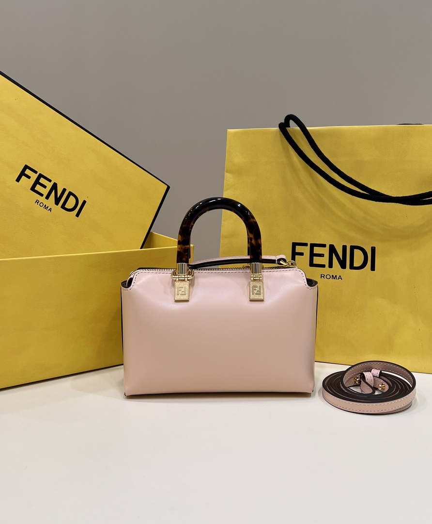 Fendi 8BS067 By The Way Mini Small Boston bag in mint Pink leather - Default Title - View 2