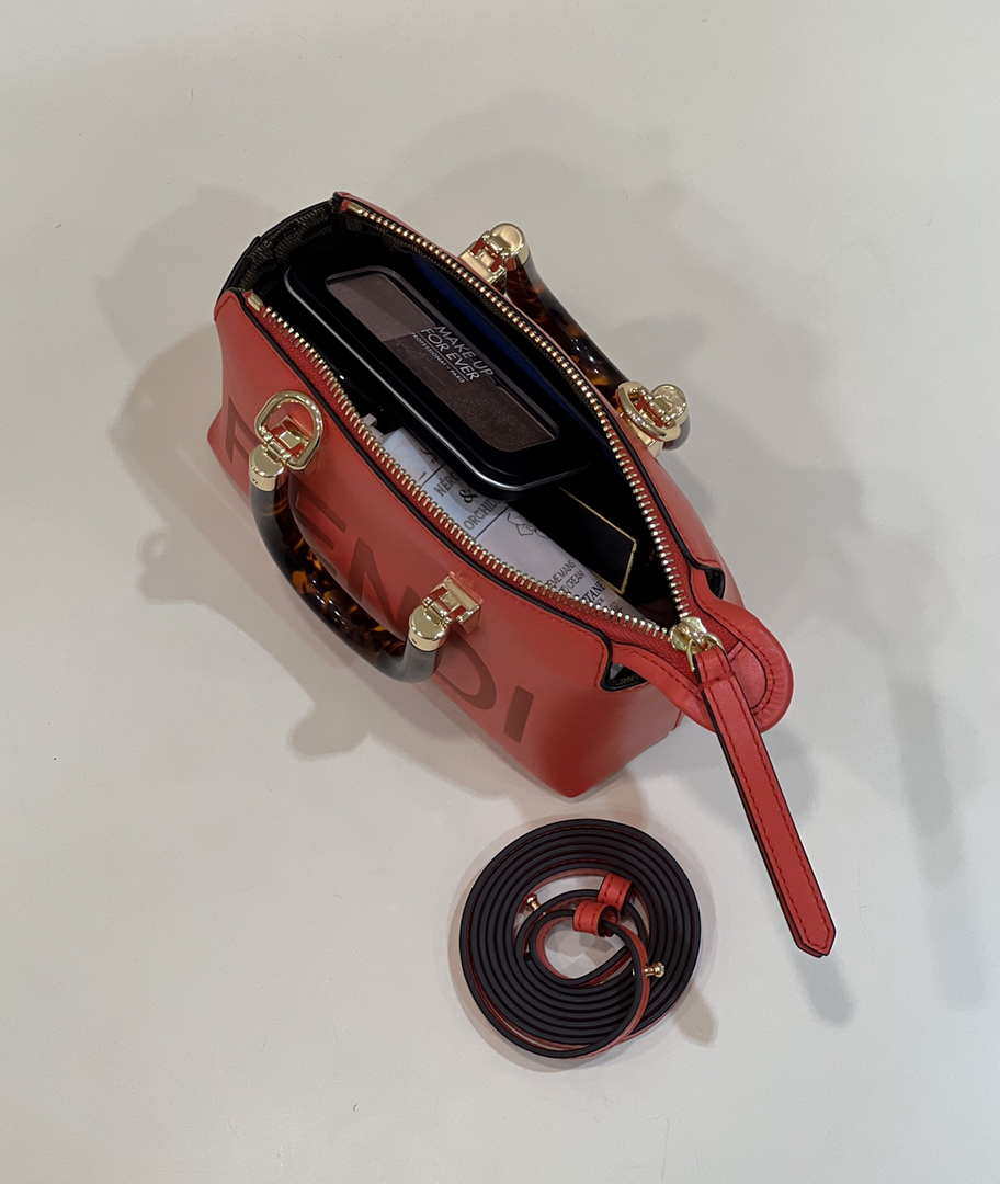 Fendi 8BS067 By The Way Mini Small Boston bag in mint Red leather