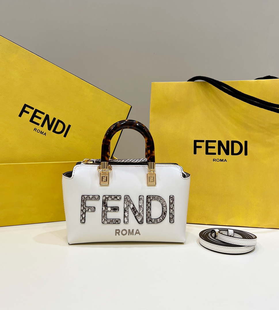 Fendi 8BS067 By The Way Mini Small Boston bag in mint White leather - Default Title - View 1