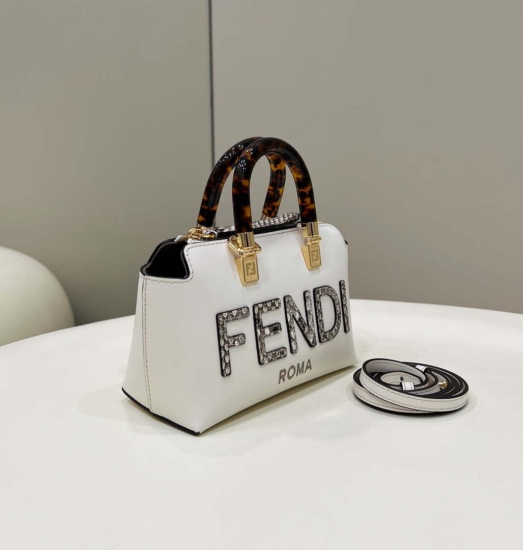 Fendi 8BS067 By The Way Mini Small Boston bag in mint White leather - Default Title - View 3