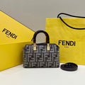 Fendi 8BS067 By The Way Mini Small Boston Jacquard FF fabric bag Dark Gray - Default Title - View 1
