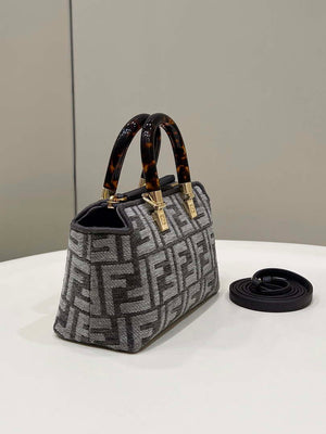 Fendi 8BS067 By The Way Mini Small Boston Jacquard FF fabric bag Dark Gray - Default Title - View 2