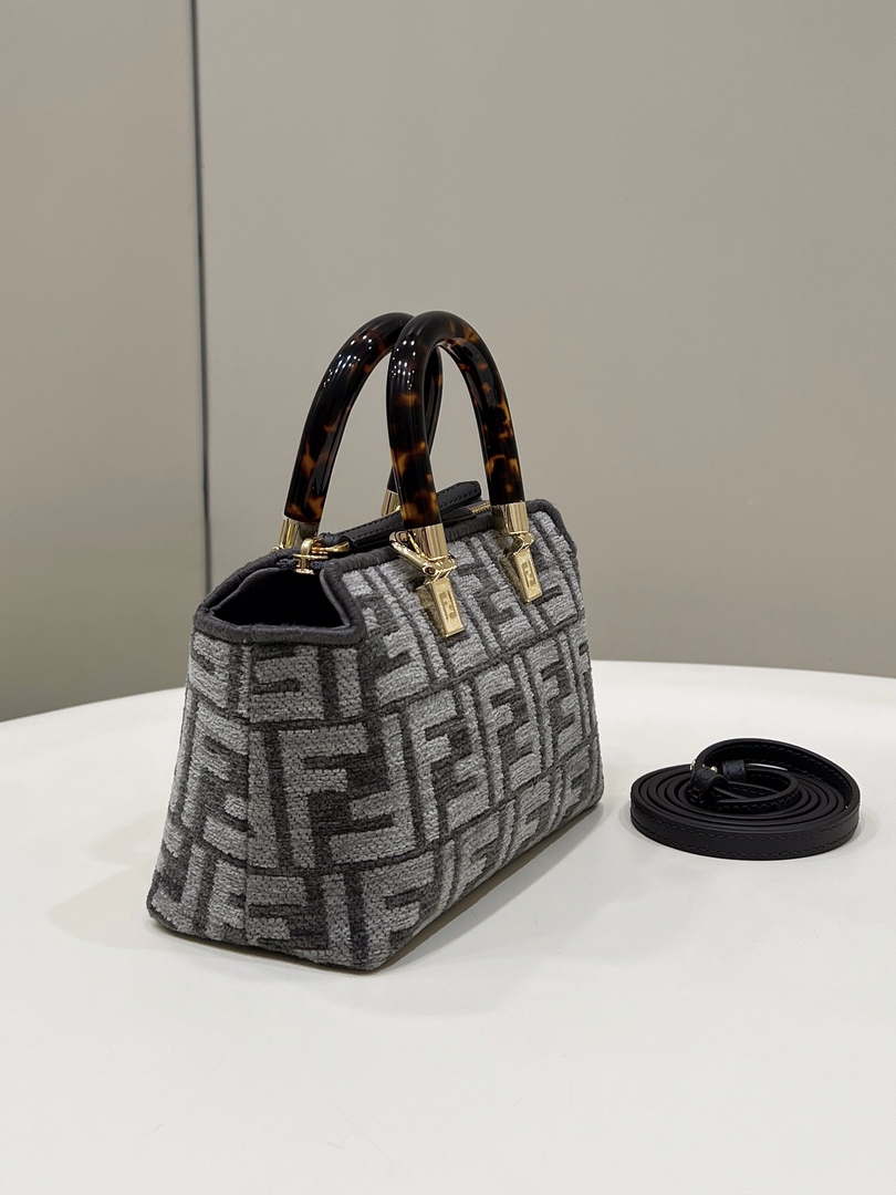 Fendi 8BS067 By The Way Mini Small Boston Jacquard FF fabric bag Dark Gray - Default Title - View 2