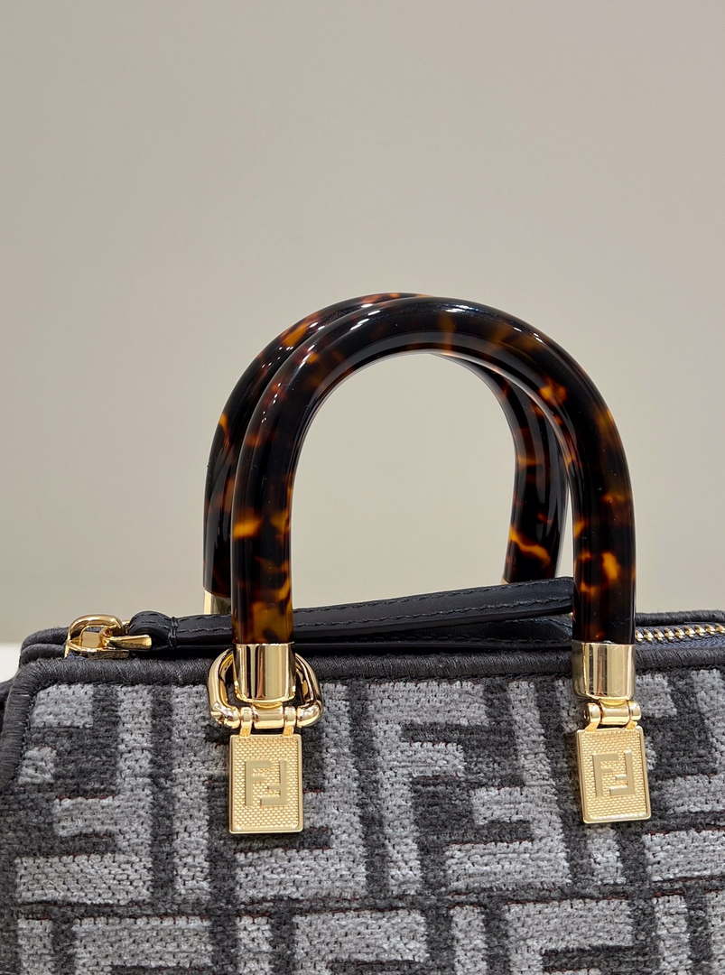 Fendi 8BS067 By The Way Mini Small Boston Jacquard FF fabric bag Dark Gray