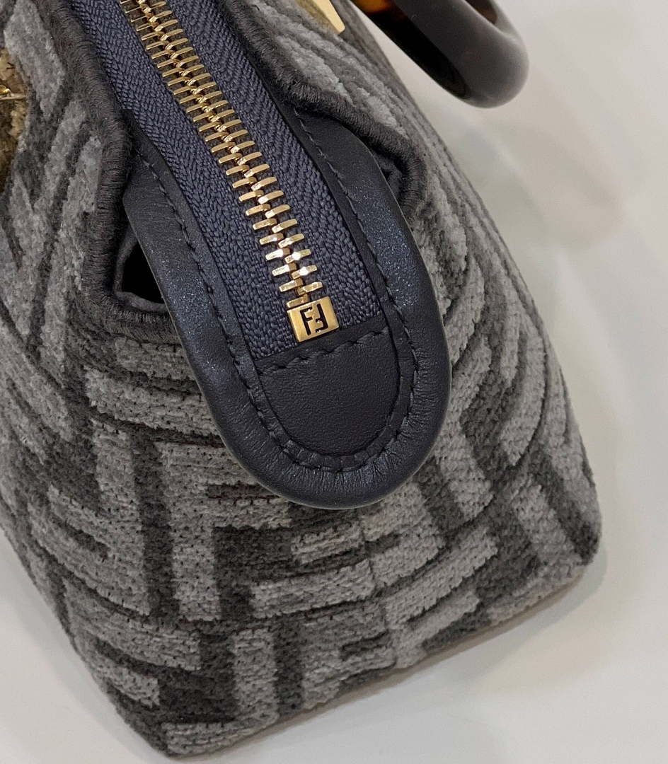 Fendi 8BS067 By The Way Mini Small Boston Jacquard FF fabric bag Dark Gray
