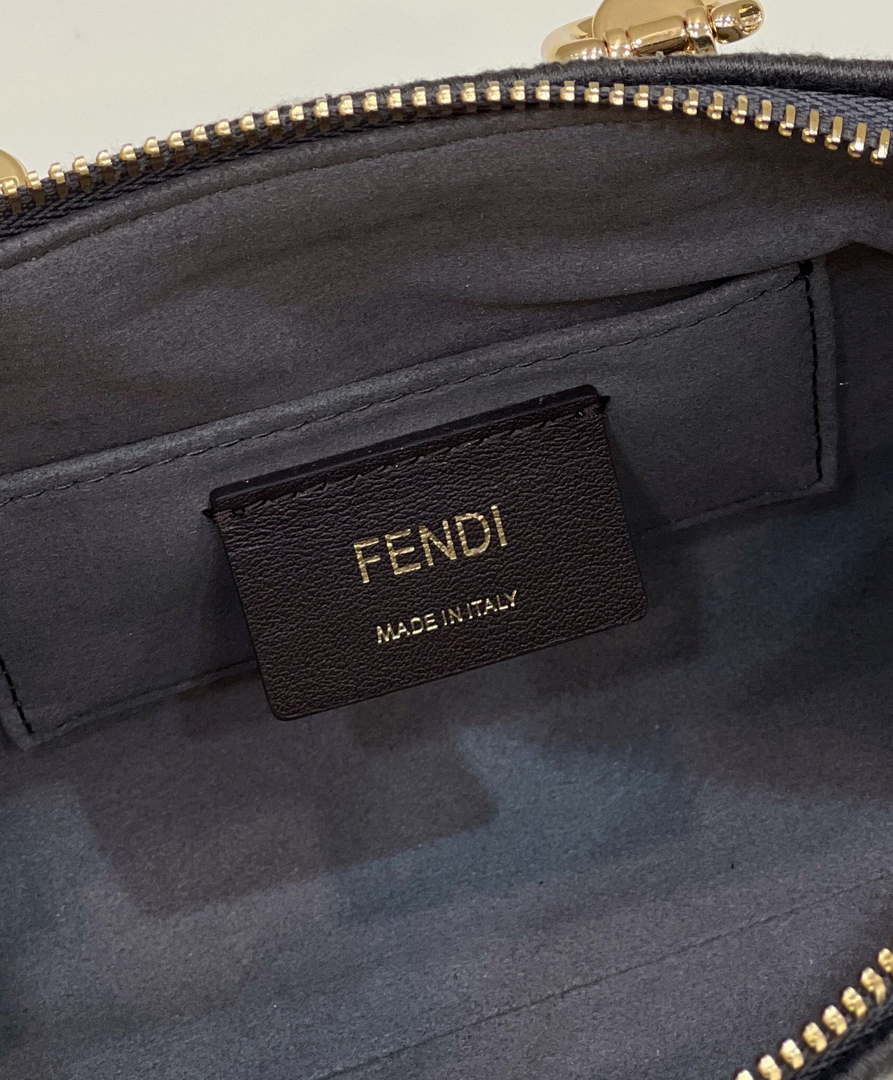 Fendi 8BS067 By The Way Mini Small Boston Jacquard FF fabric bag Dark Gray