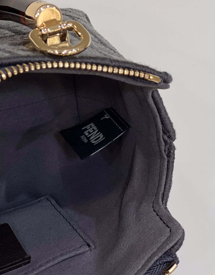 Fendi 8BS067 By The Way Mini Small Boston Jacquard FF fabric bag Dark Gray - Default Title - View 8