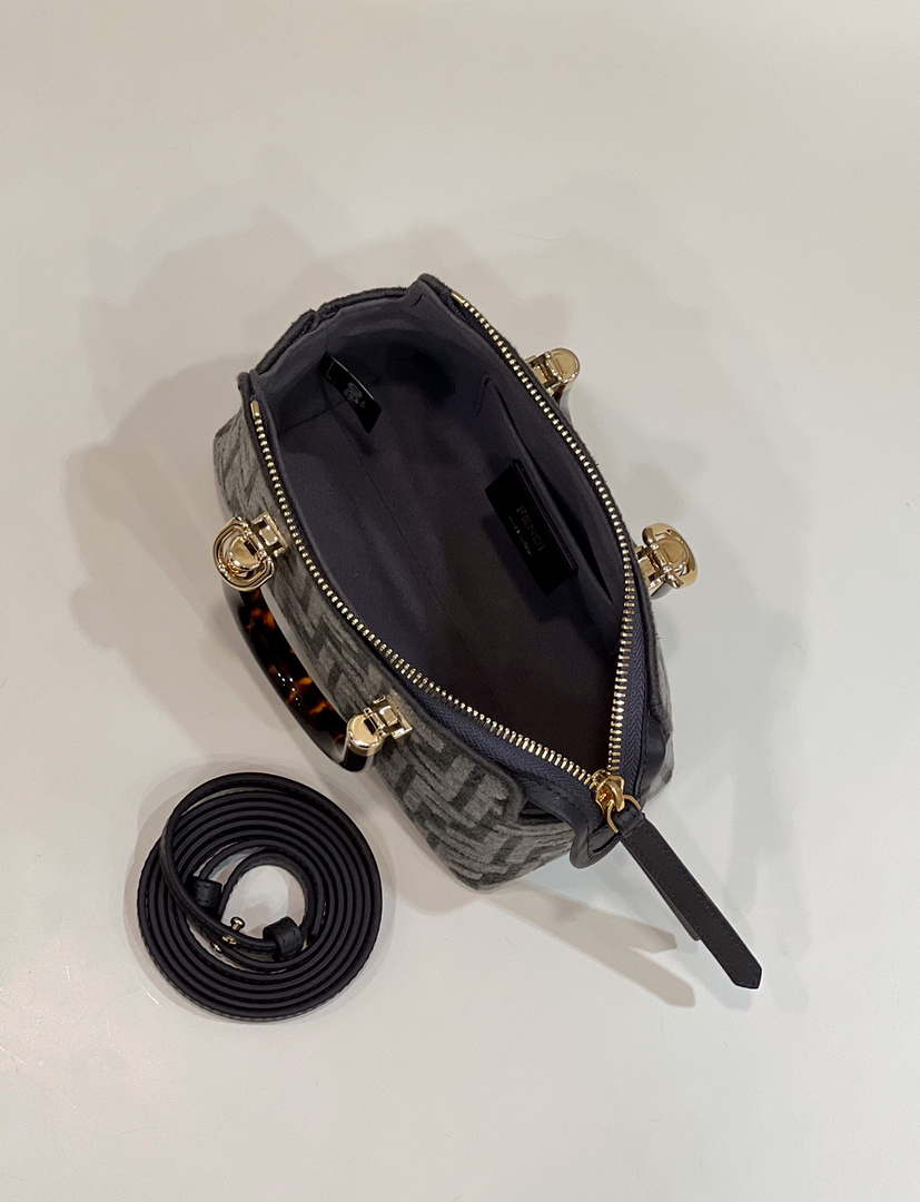 Fendi 8BS067 By The Way Mini Small Boston Jacquard FF fabric bag Dark Gray
