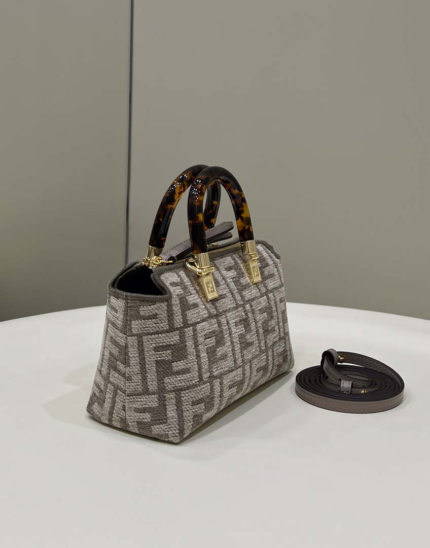 Fendi 8BS067 By The Way Mini Small Boston Jacquard FF fabric bag Gray