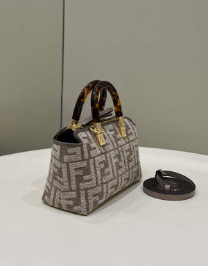 Fendi 8BS067 By The Way Mini Small Boston Jacquard FF fabric bag Gray - Default Title - View 2