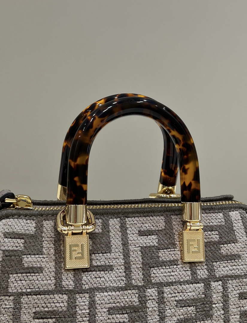 Fendi 8BS067 By The Way Mini Small Boston Jacquard FF fabric bag Gray