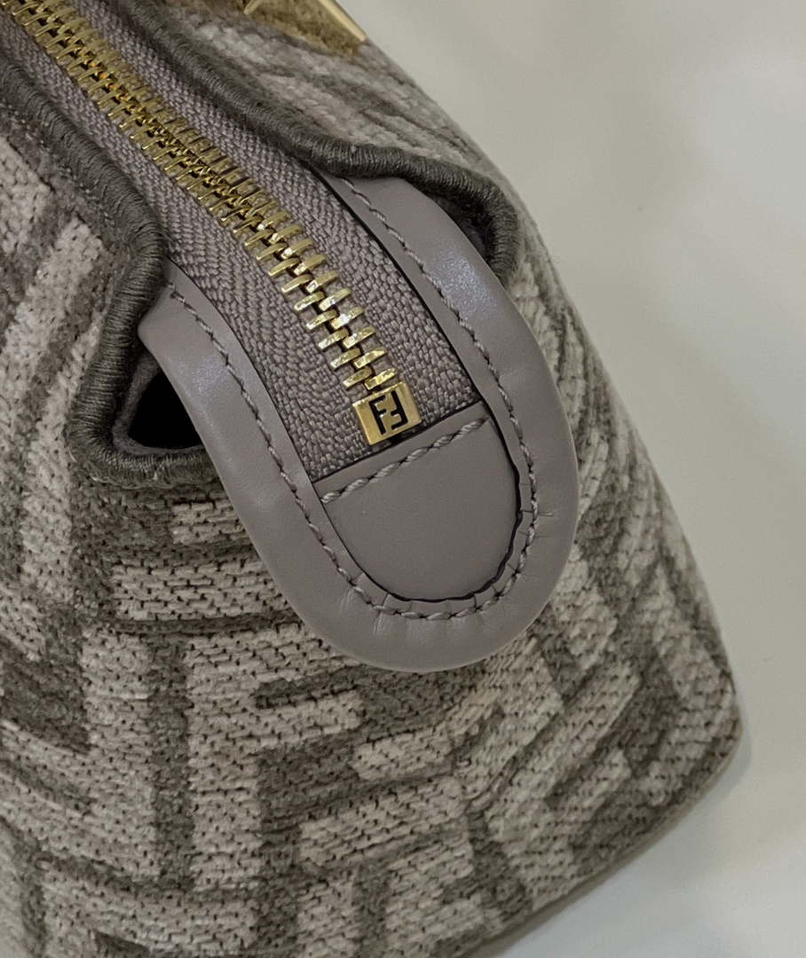 Fendi 8BS067 By The Way Mini Small Boston Jacquard FF fabric bag Gray