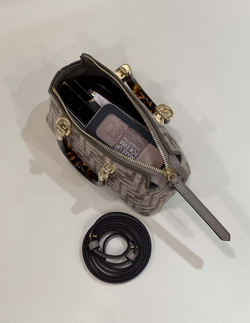 Fendi 8BS067 By The Way Mini Small Boston Jacquard FF fabric bag Gray