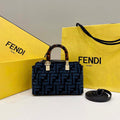 Fendi 8BS067 By The Way Mini Small Boston Jacquard FF fabric bag Navy blue - Default Title - View 1