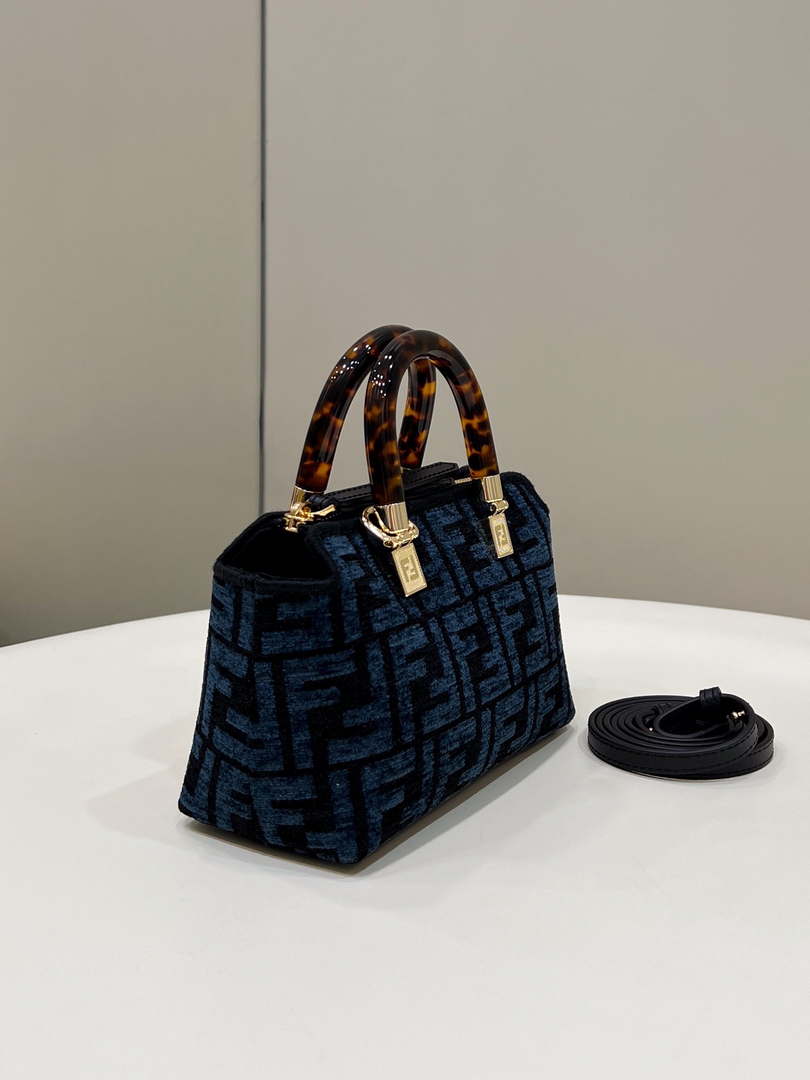 Fendi 8BS067 By The Way Mini Small Boston Jacquard FF fabric bag Navy blue