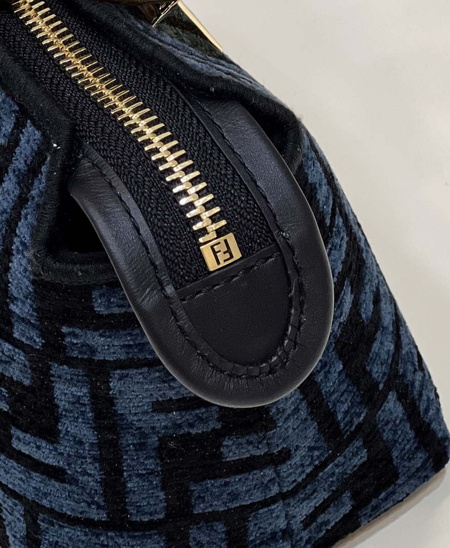 Fendi 8BS067 By The Way Mini Small Boston Jacquard FF fabric bag Navy blue