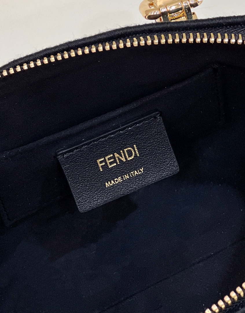 Fendi 8BS067 By The Way Mini Small Boston Jacquard FF fabric bag Navy blue