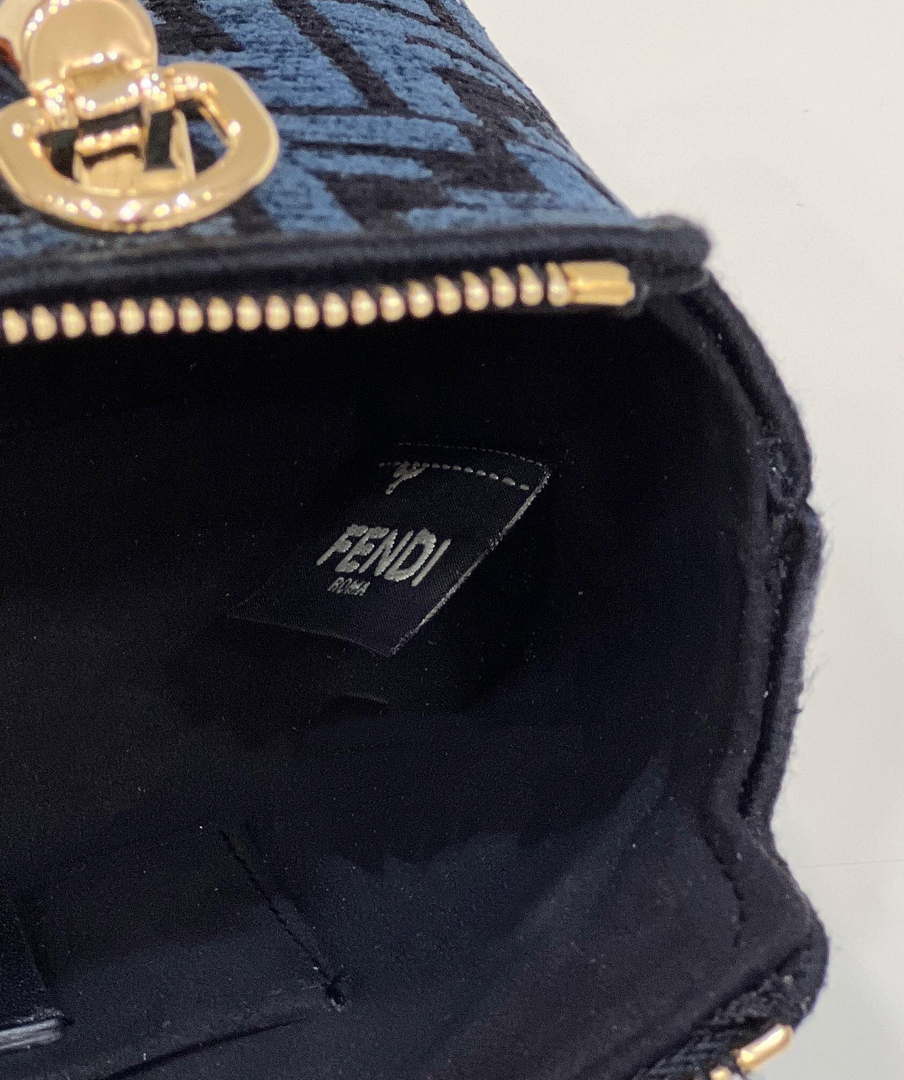 Fendi 8BS067 By The Way Mini Small Boston Jacquard FF fabric bag Navy blue